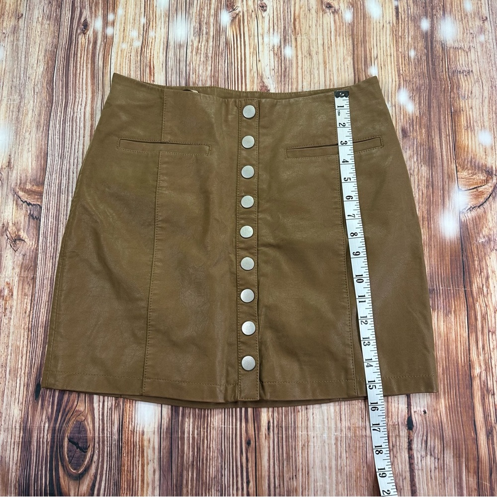 Free People  Faux Leather Skirt  Brown Button-Front Size 6 - Picture 9 of 13